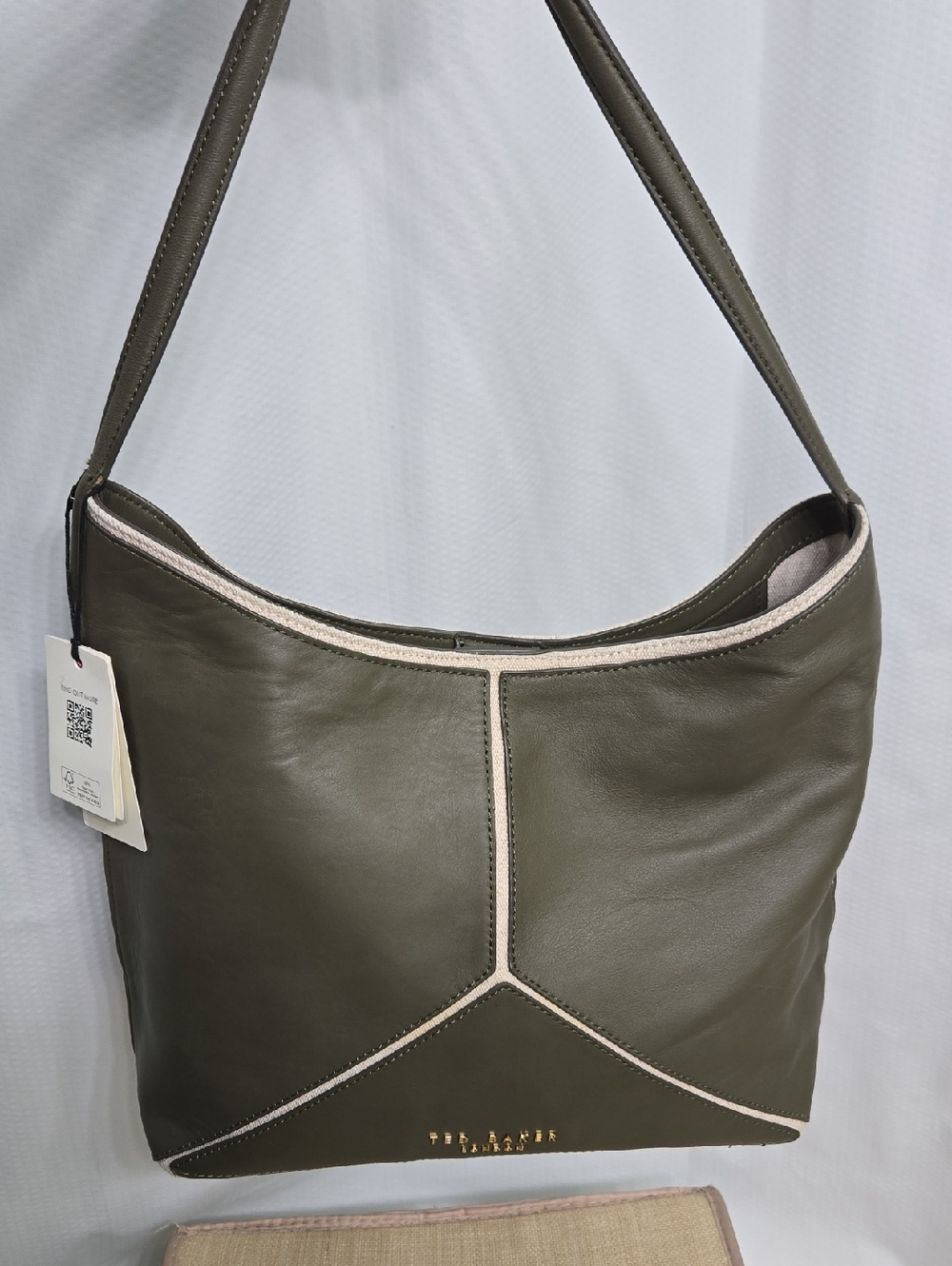 Ted Baker Olive Green and Cream Leather Shoulder Bag